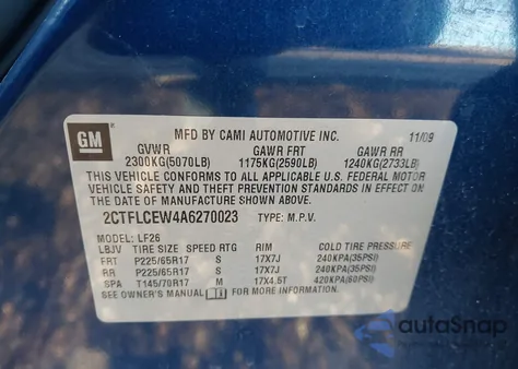 2010 GMC Terrain Sle-1 from USA, damaged, VIN 2CTFLCEW4A6270023
